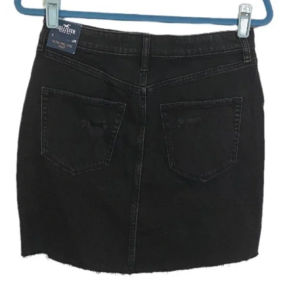 Hollister Denim Mini Skirt Ultra High Rise Distressed Black Size 7 Waist 28” - Picture 6 of 15